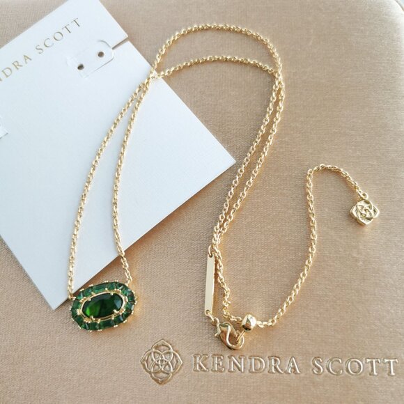 $75 kendra scott Elisa Crystal Frame Gold Short Necklace Kelly Green Illusion Ne - Picture 2 of 3